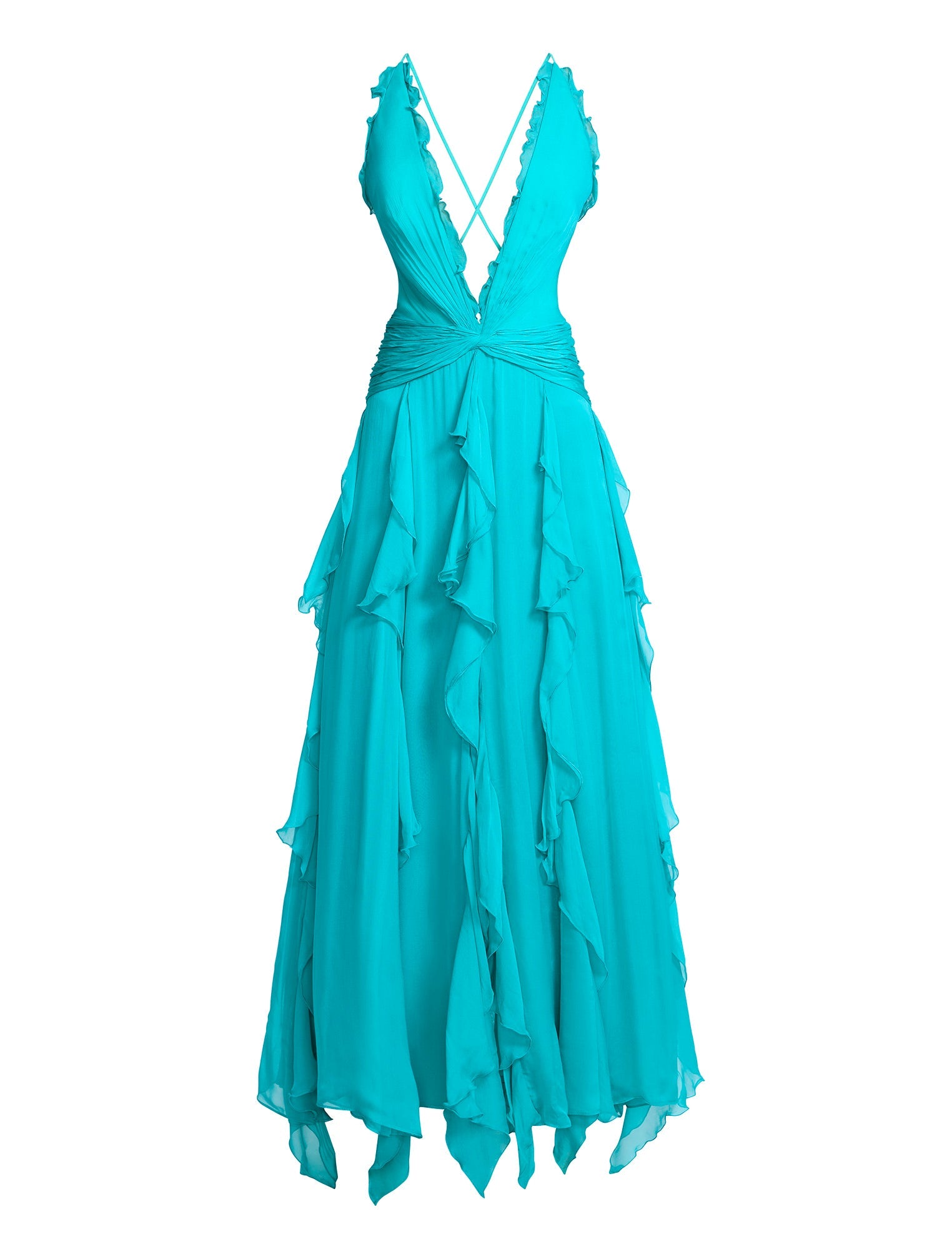 Sexy V Neck Ruffle Flowing Resort Maxi Dress