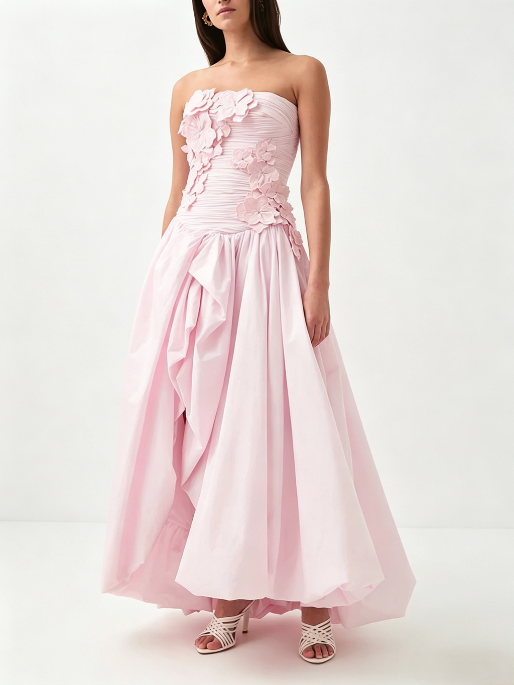 Pink Strapless 3D Floral Gown
