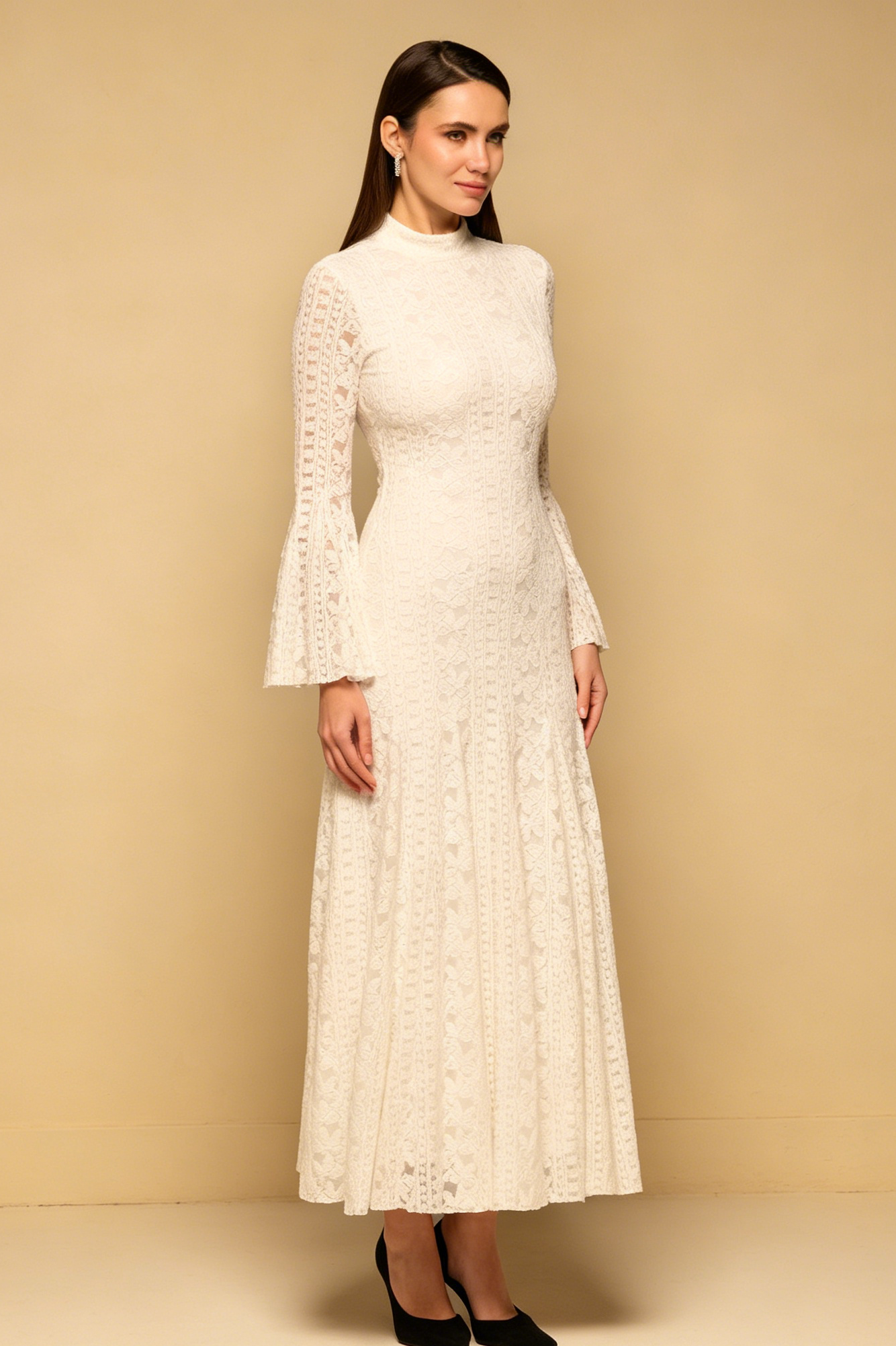 High Neck Lace Maxi Dress