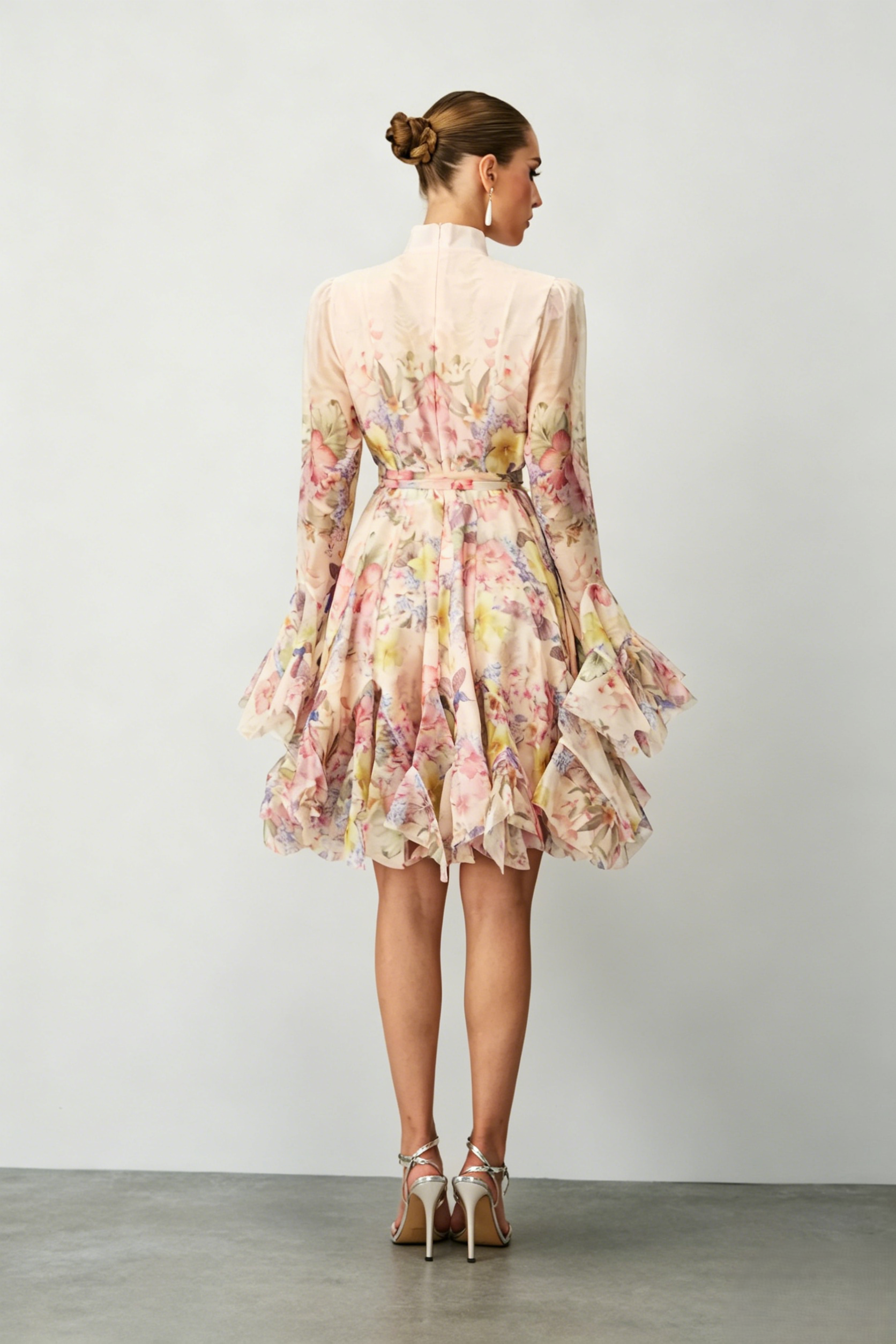 beige ainika floral ruffle mini dress Beige Ainika Floral V Neck Midi Dress FARM Rio