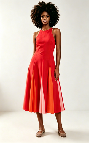 Orange Multi Gradient Flared A-Line Dress