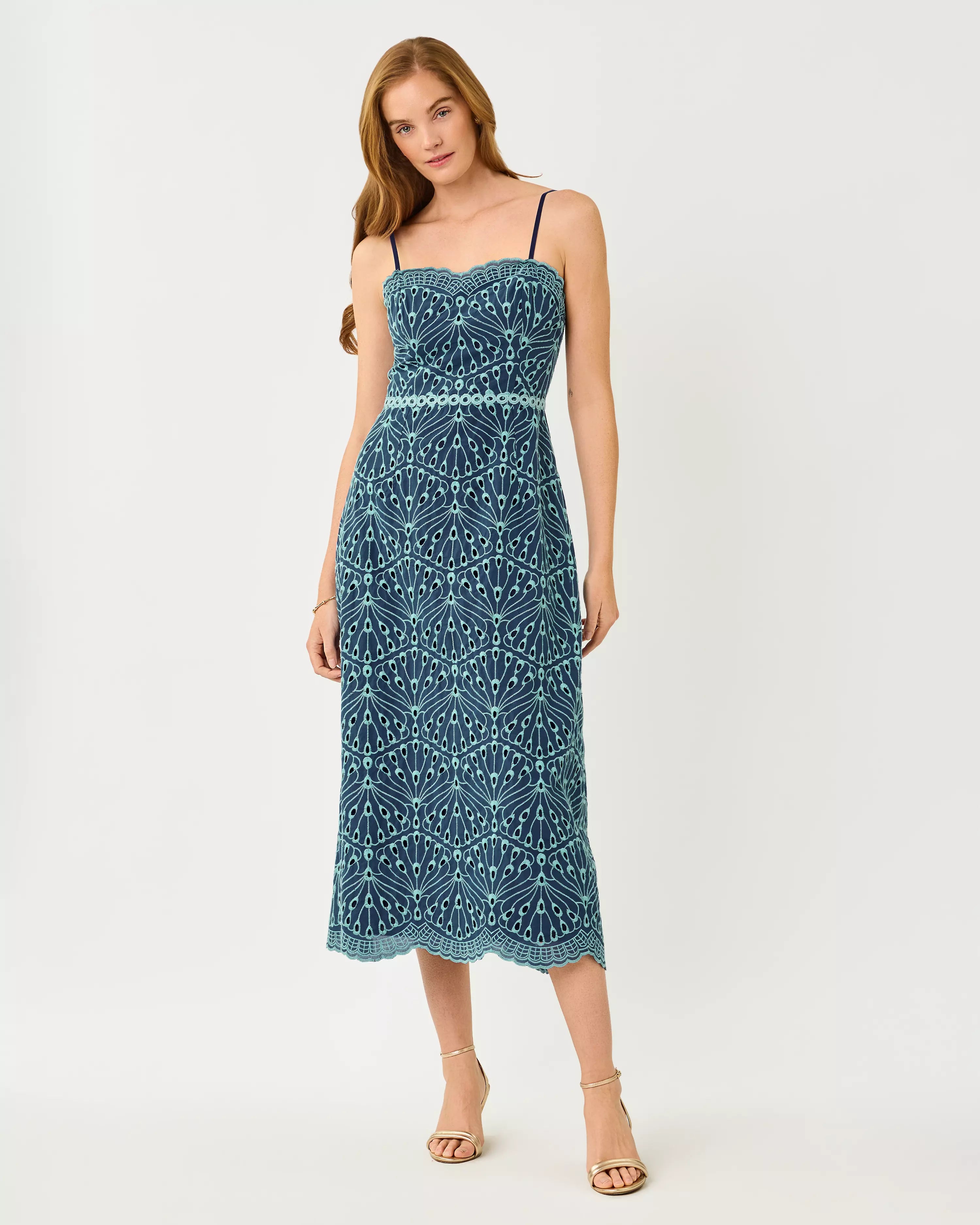 Geometric Print Midi Spaghetti Strap Dress