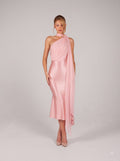 Blush Satin Halter Neck Mermaid Midi Dress