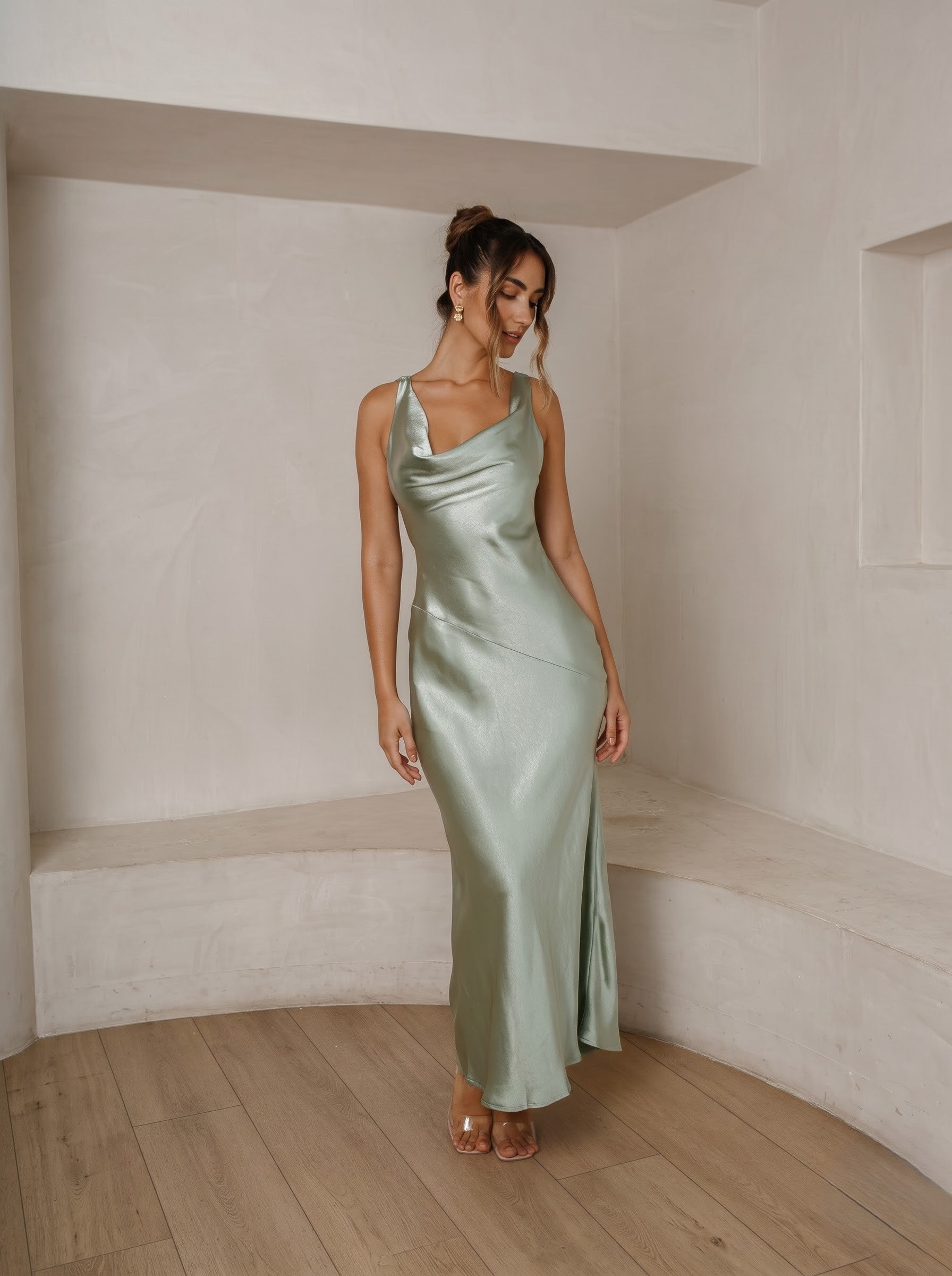 Cassandra Cowl Neck Maxi Dress - Pistachio