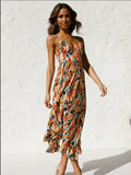 Abstract Print Spaghetti Strap Midi Dress