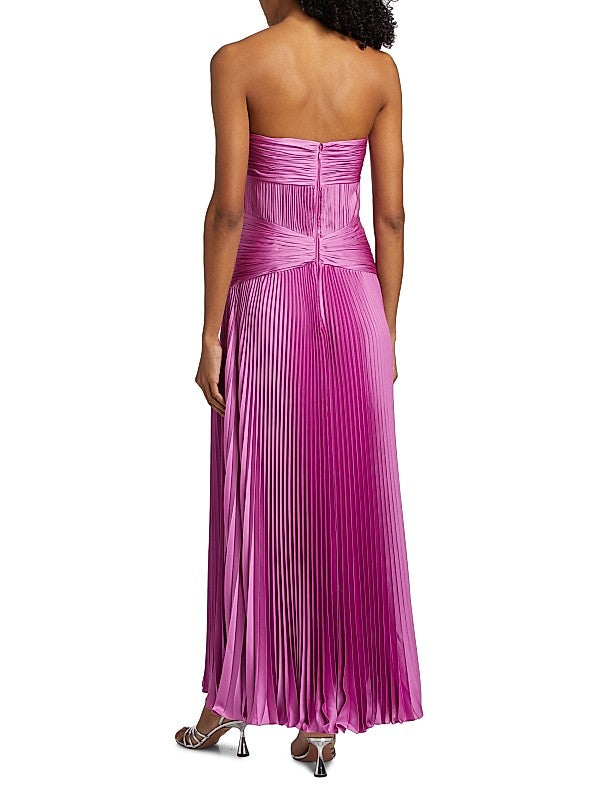 Magenta Pleated Strapless Maxi Dress