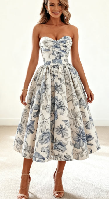 Floral Strapless Midi Dress