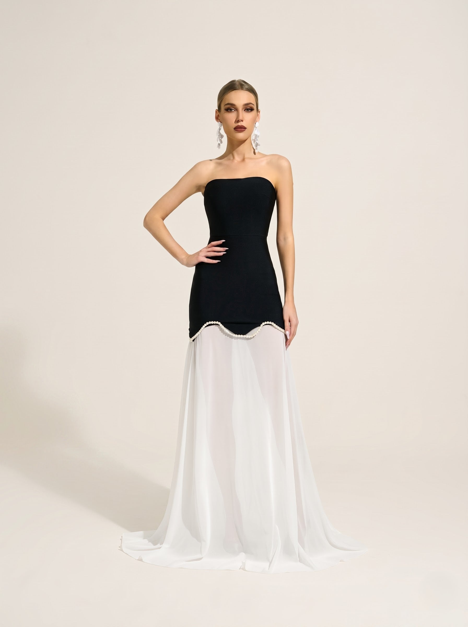 Elegant Black & White Layered Gown