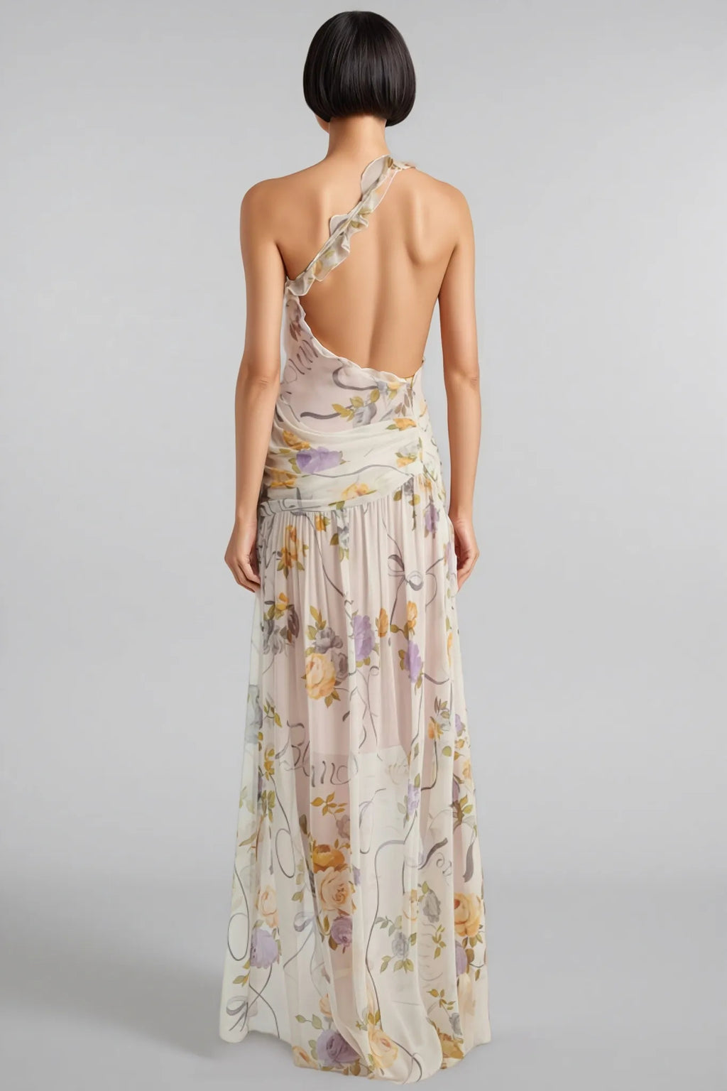 Chiffon Backless Floral Maxi Dress