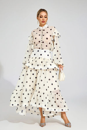 Long Sleeve Polka Dot TOP&Skirt