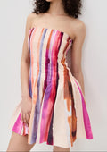 Stripe Strapless Pleated Mini Dress
