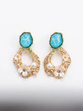Turquoise Floral Pearl Drop Earrings