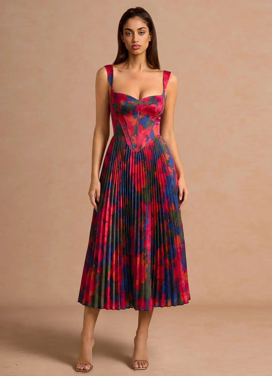 Floral Pleated Midi Dress