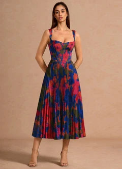 Floral Pleated Midi Dress