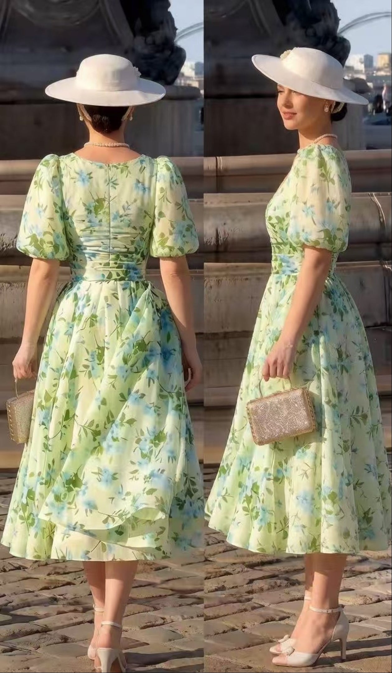 <img src="https://www.beryn-boutique.com/" 
       alt="Vintage Inspired Green Floral Chiffon Midi Dress | Luxury Puff Sleeve Evening Gown" 
       loading="lazy" />