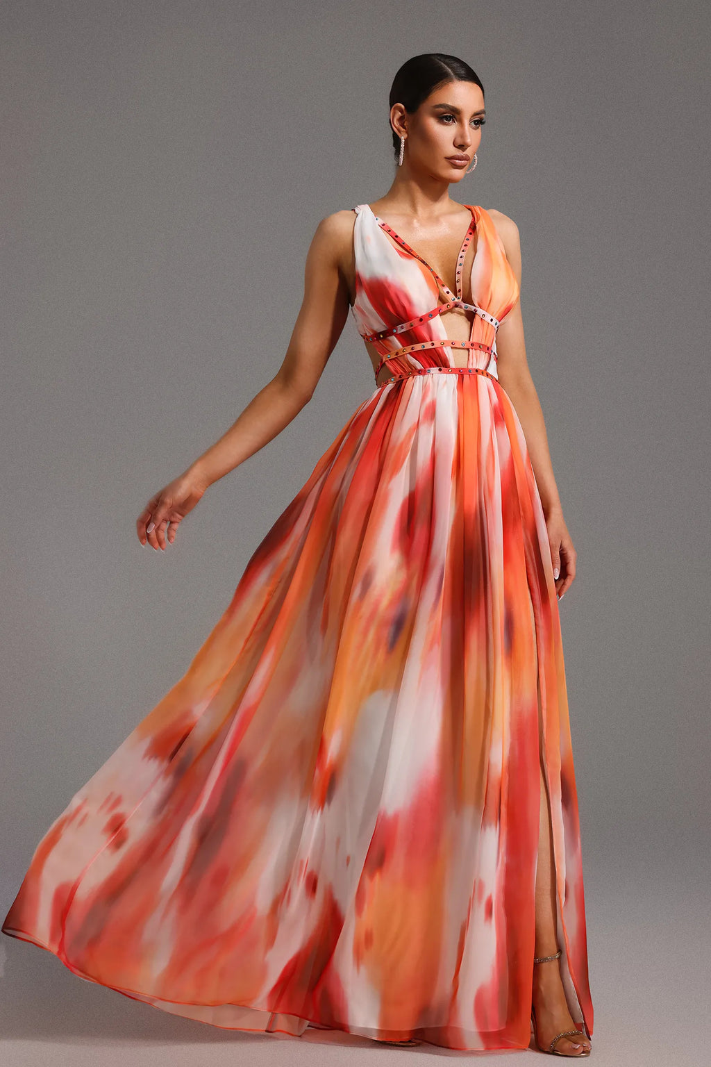 Sleeveless V-Neck Diamond Maxi Dress
