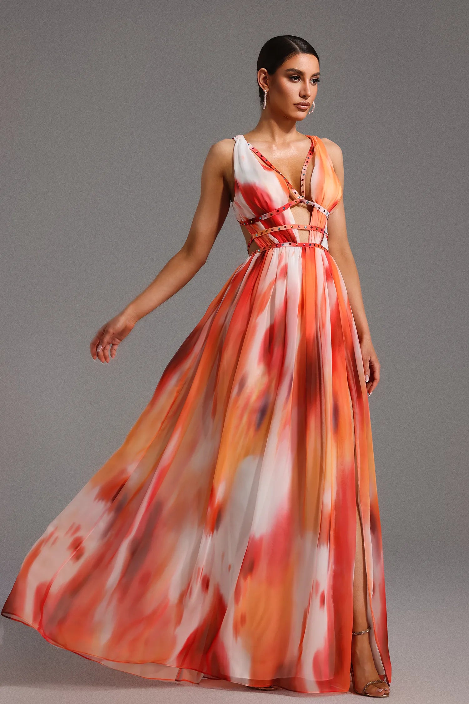 Sleeveless V-Neck Diamond Maxi Dress