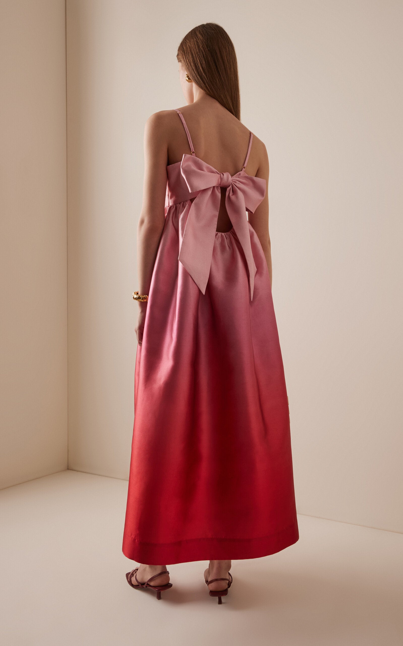 Gradient Red Satin Slip Maxi Dress