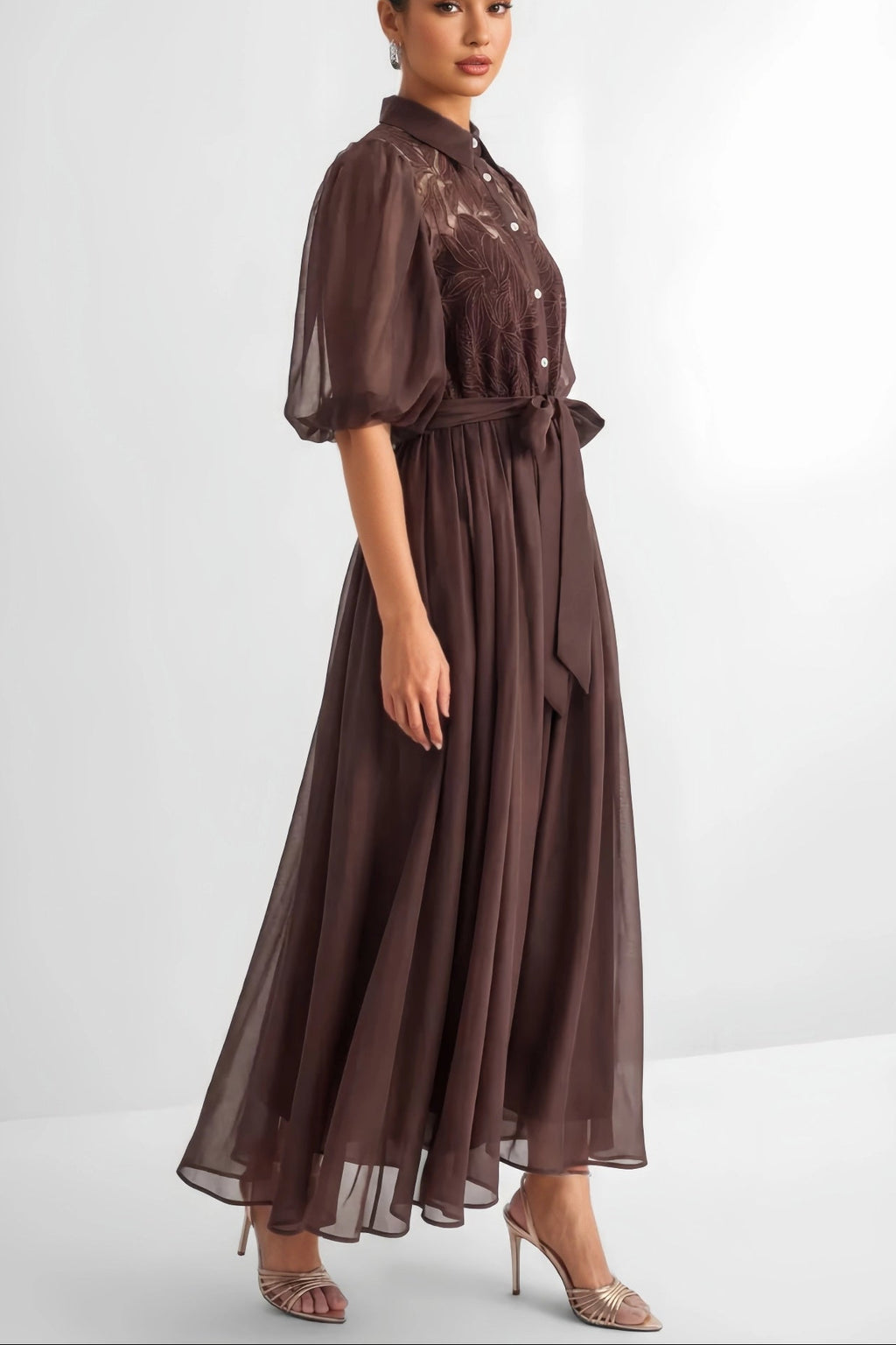 Embroidered Puff Sleeve Shirt Dress