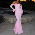 Baby Pink Off Shoulder Mermaid Glitter Evening Gown