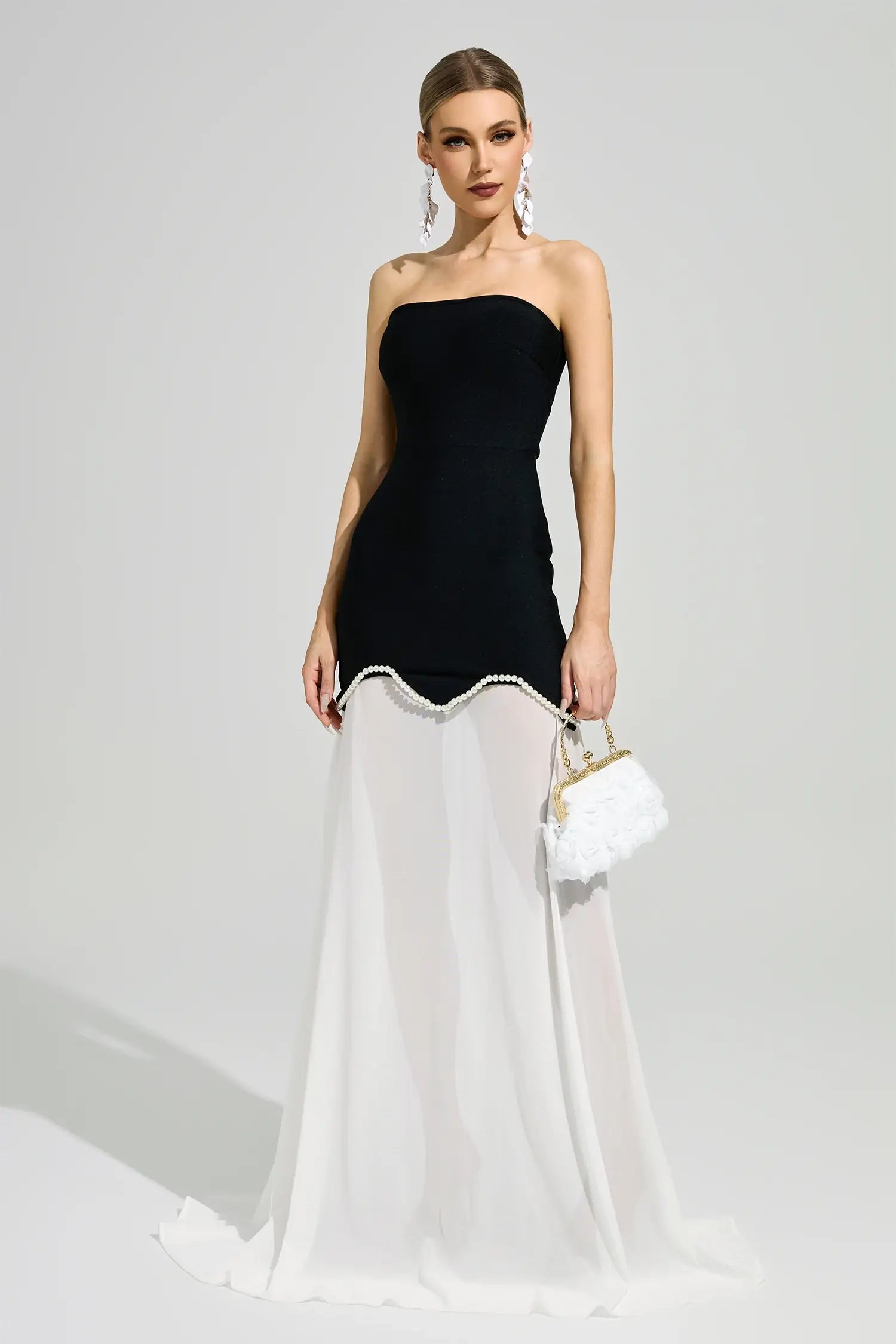 Elegant Black & White Layered Gown