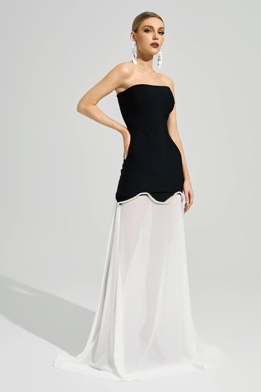 Elegant Black & White Layered Gown