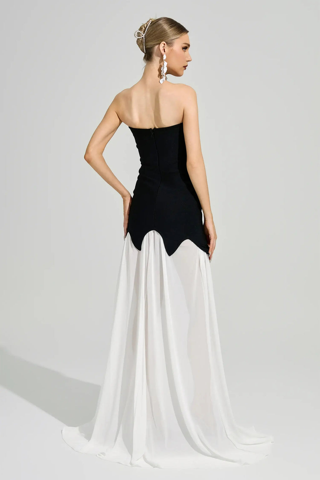 Elegant Black & White Layered Gown