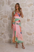 Modernes Kunst-Print figurbetontes Maxikleid mit Drapierung