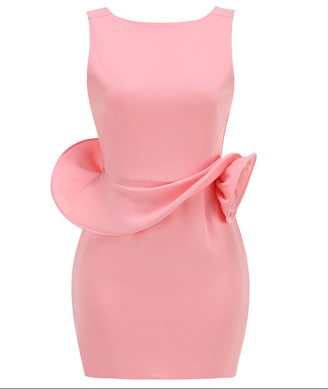 3D Floral Applique Elegant Cocktail Dress
