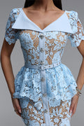 Abito elegante in pizzo azzurro