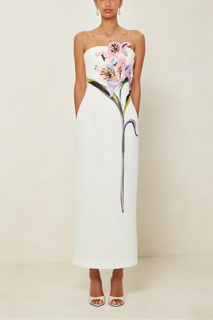 Embroider Elegant White 3D Floral Maxi Dress