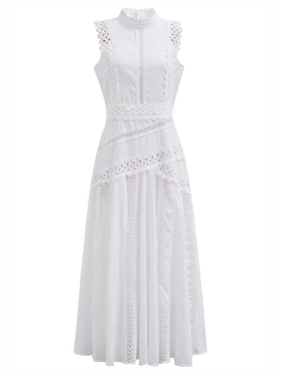 Elegant white lace maxi dress