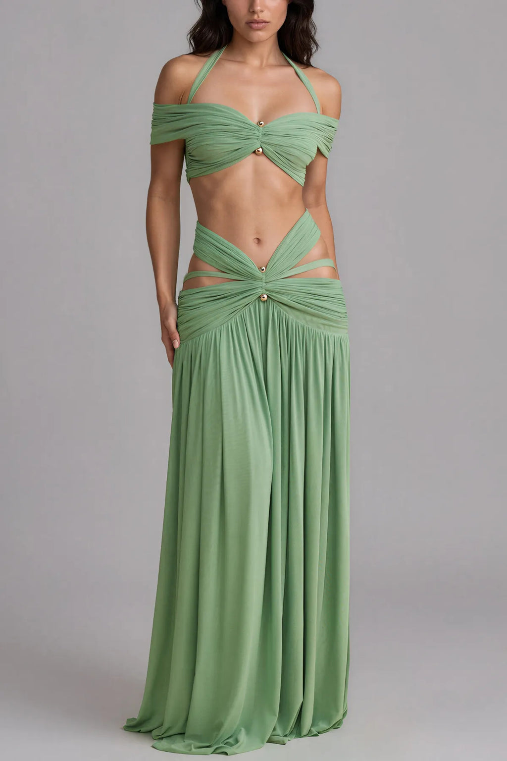 Sage Green Halter Cut-Out Maxi Dress