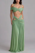 Sage Green Halter Cut-Out Maxi Dress