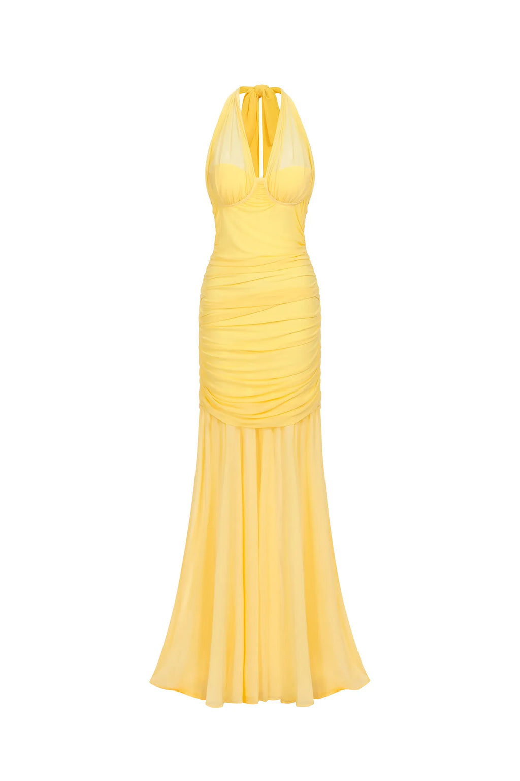 Ulasa Sleeveless Ruched Mesh Maxi Dress