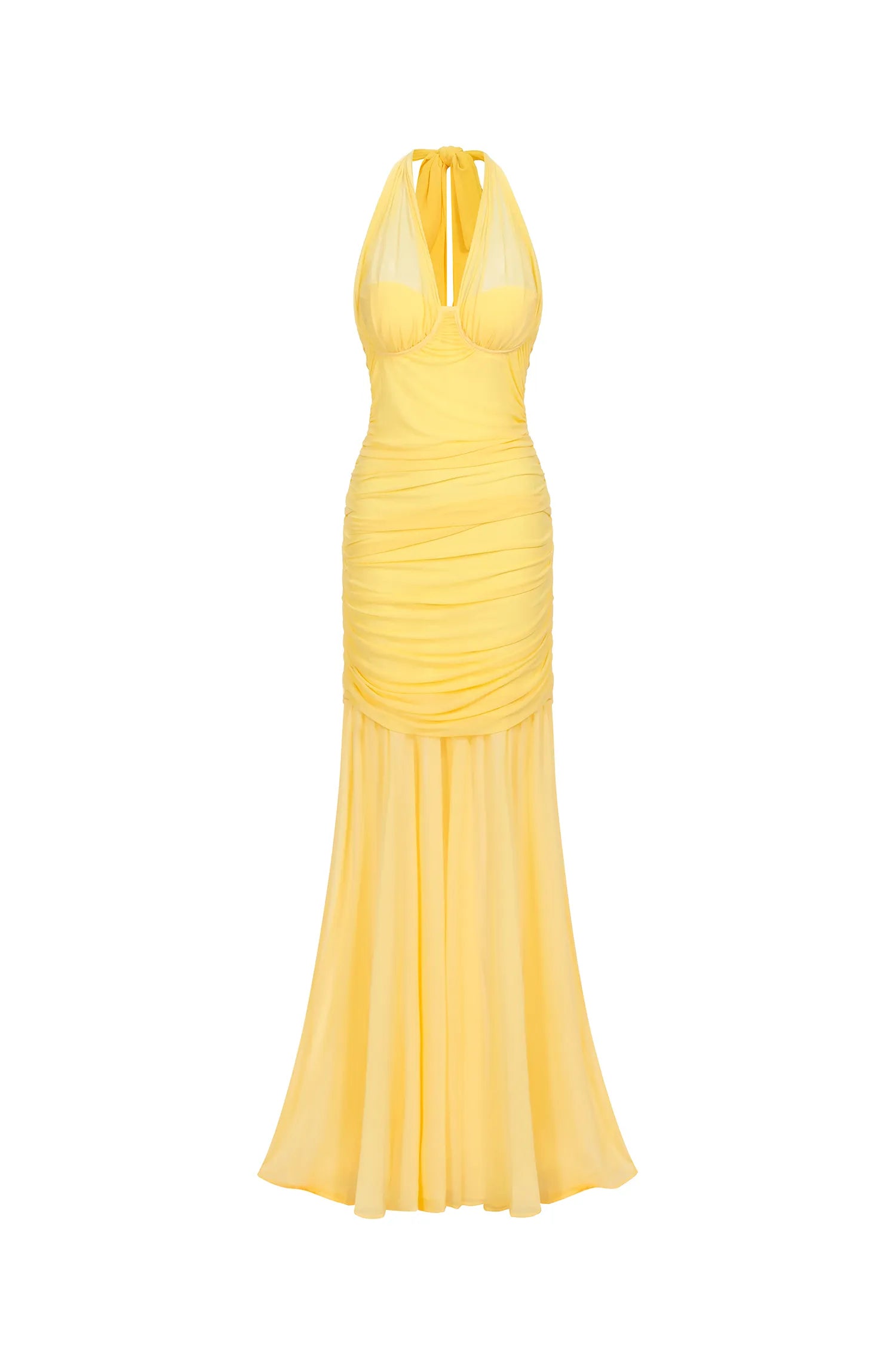 Ulasa Sleeveless Ruched Mesh Maxi Dress