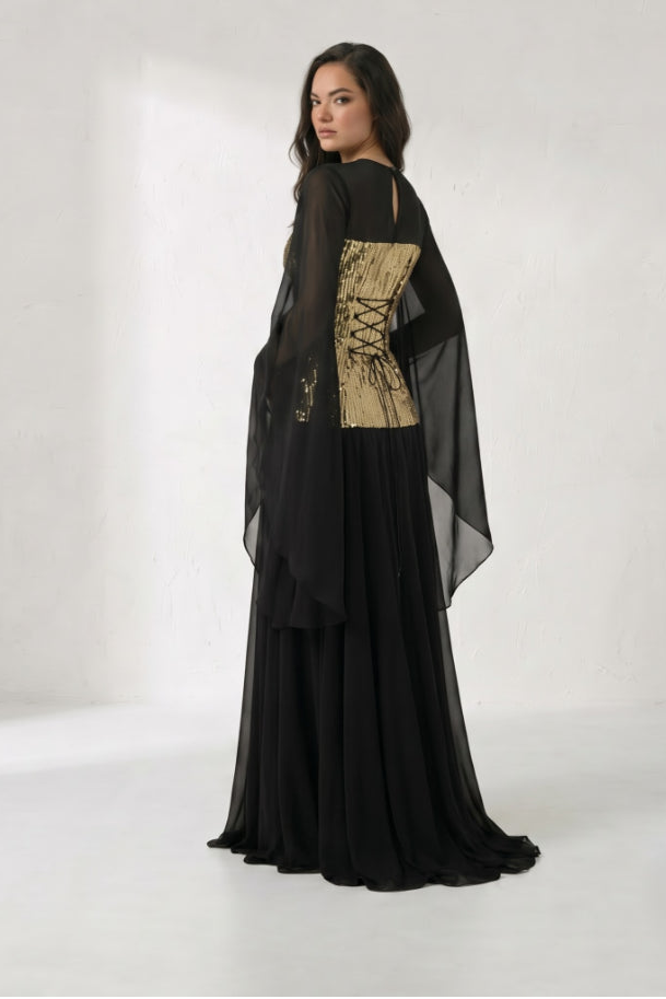 < img src="https://www.berynea.com/" 
       alt="Black Gold Sequin Chiffon Cape Sleeve Maxi Gown | Formal Evening Dress | Berynea" 
       loading="lazy" />