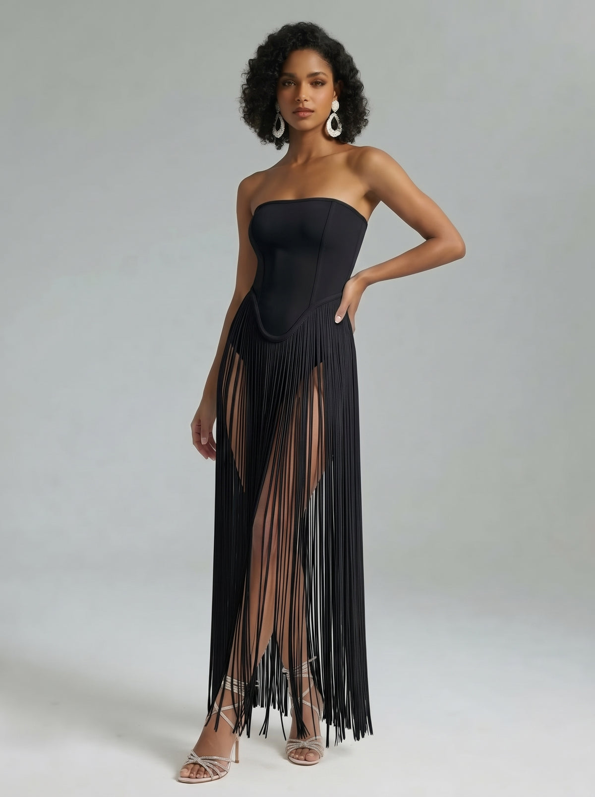 Shimmer Fringe Club Dress White