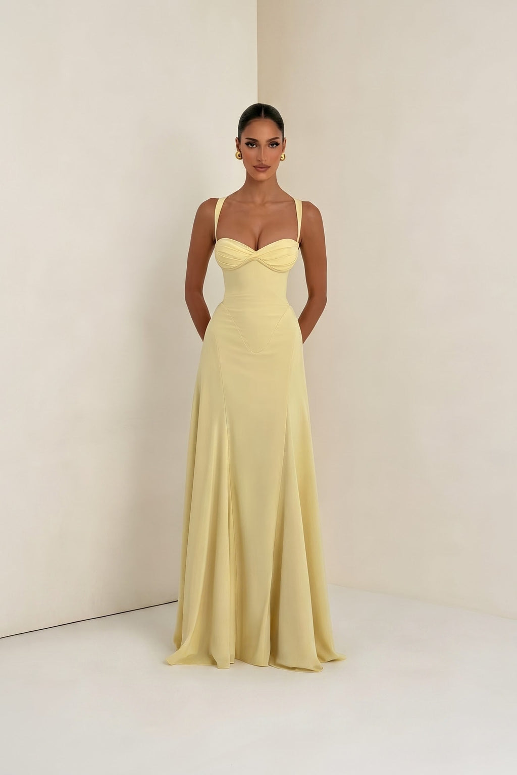 Maxi abito in chiffon giallo Sweetheart | Vestito a corsetto