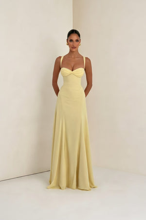 Yellow Sweetheart Chiffon Maxi | Corset Dress