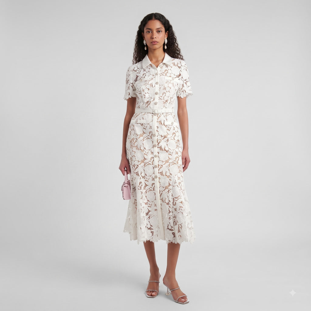 Elegantes langärmeliges Spitzenhemdkleid