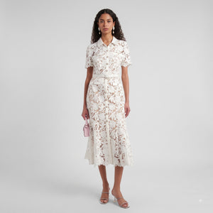 Abito a camicia elegante in pizzo a maniche lunghe