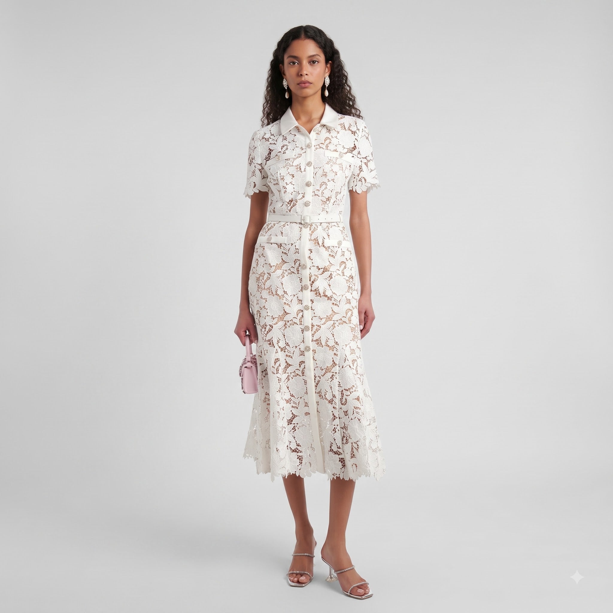 Elegantes langärmeliges Spitzenhemdkleid