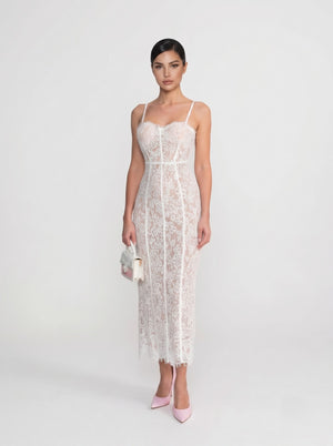 White Lace Midi Dress Elegant Cocktail