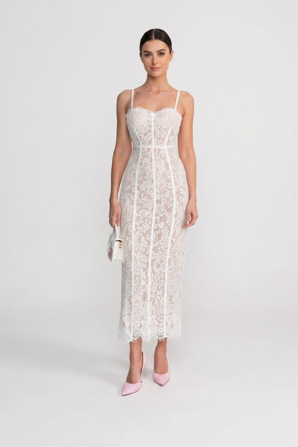 White Lace Midi Dress Elegant Cocktail