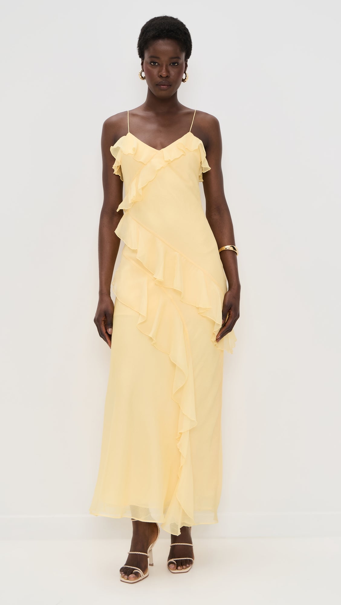 Yellow Ruffle Slip Maxi Dress