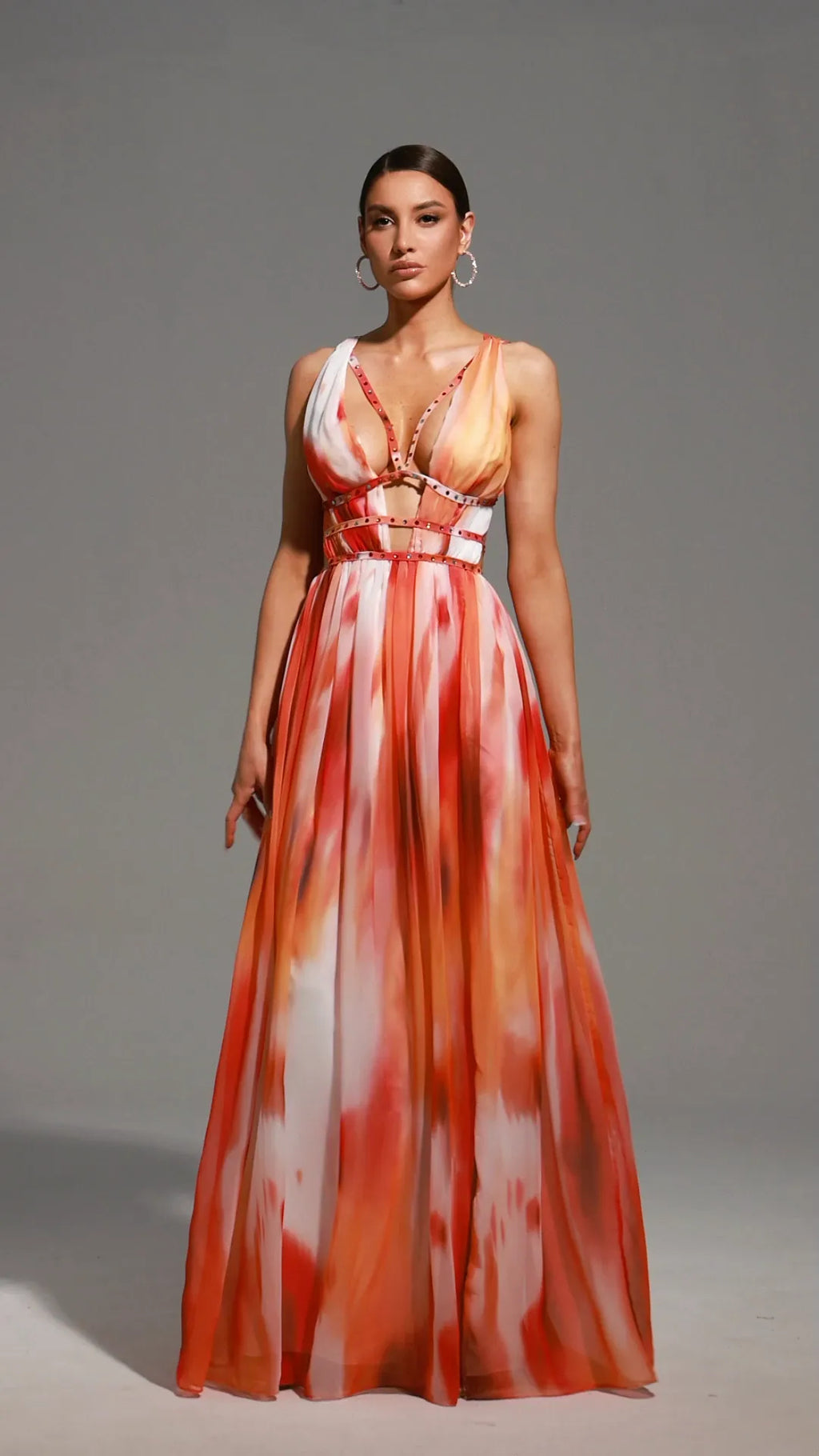 Sleeveless V-Neck Diamond Maxi Dress