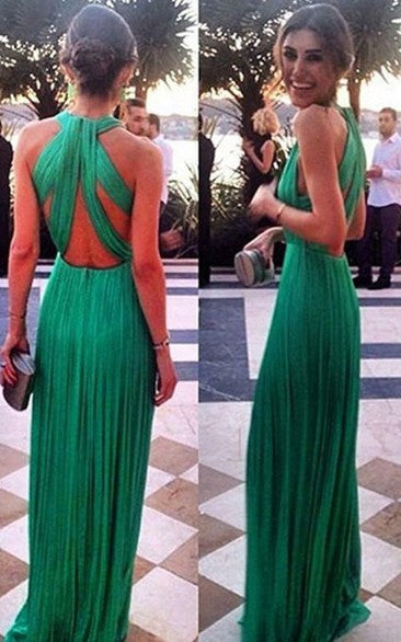 Emerald Green Pleated Halter Maxi Dress