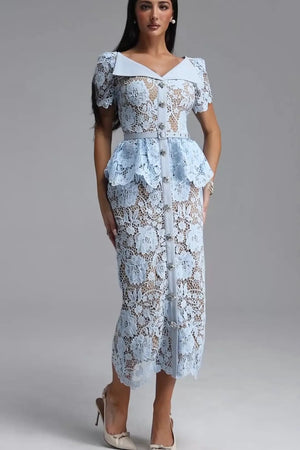 Elegant Light Blue Lace Dress