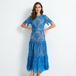Embroidered Blue Statement  Maxi Dress